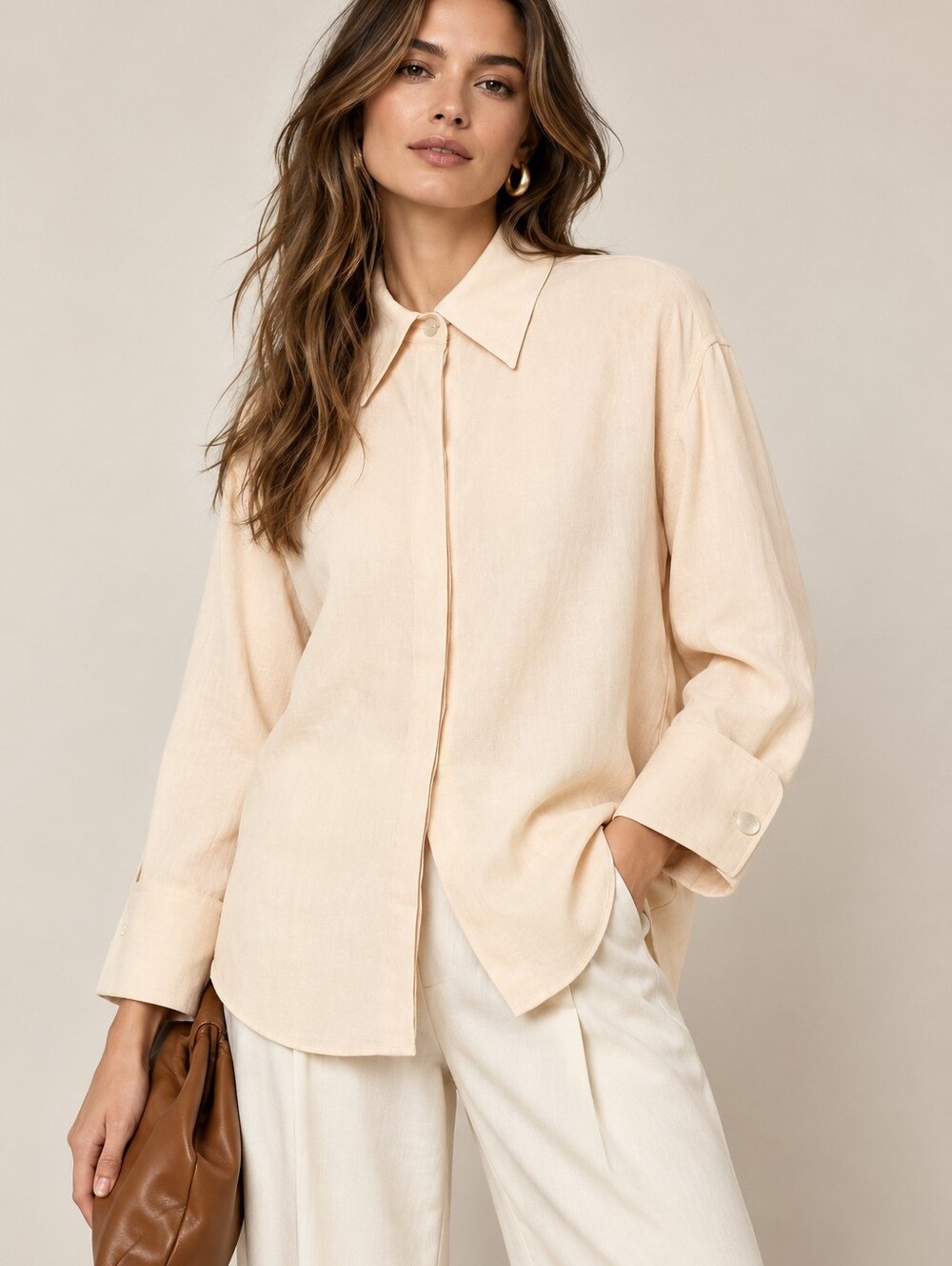 VINCE Tie Fastened Open Back Oversized Linen Blend Long Sleeve Button Down Shirt